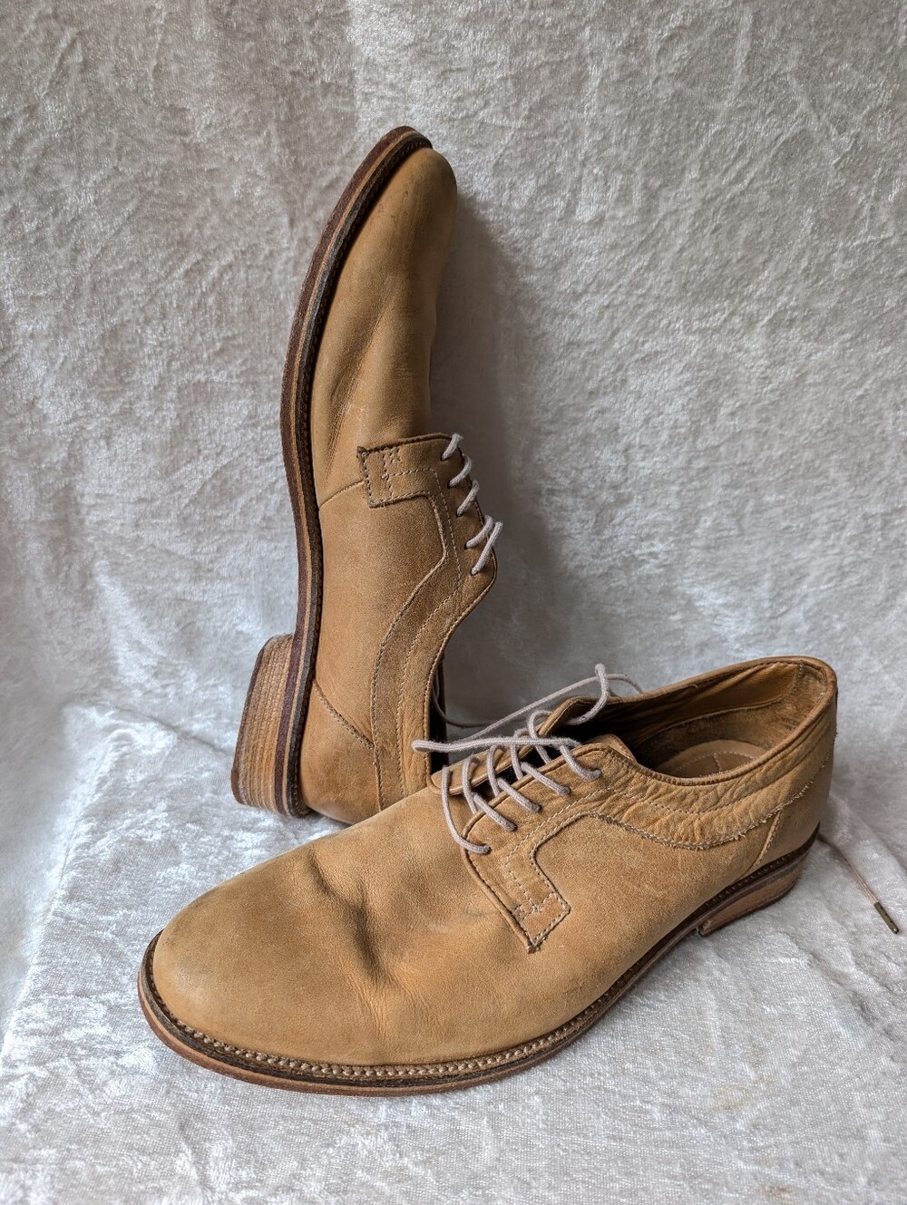 J Shoes Viceroy Lace Up Oxfords Camel Tan Leather Plain Toe Derby Blucher Matte